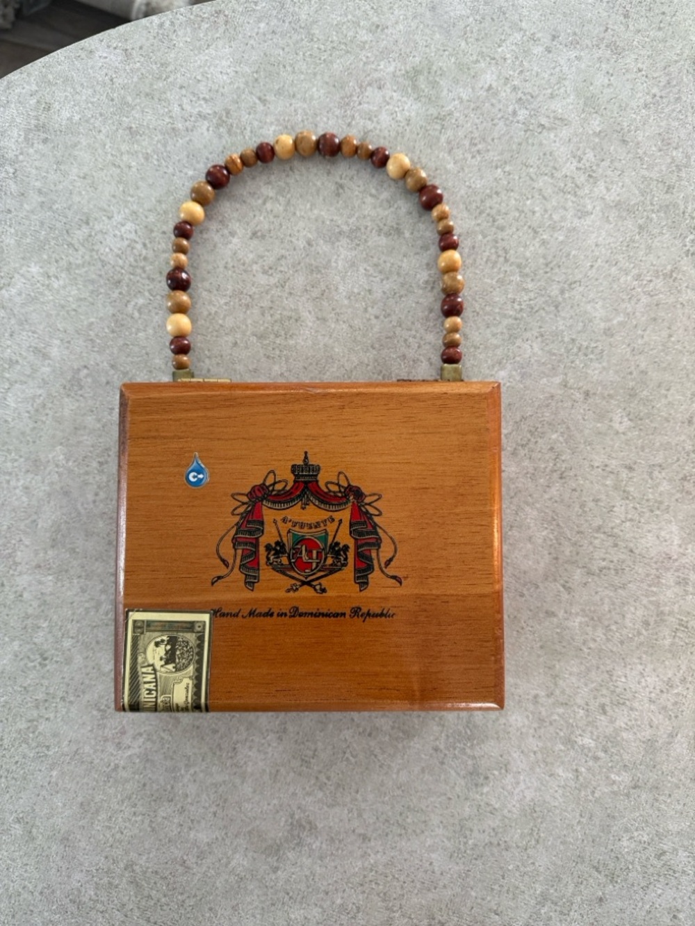 Wooden Box Handbag with Beaded Handle - Honey Brown